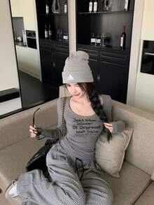 女士休闲修身长袖T恤，舒适别致，秋冬 - 灰色 - 查看 7