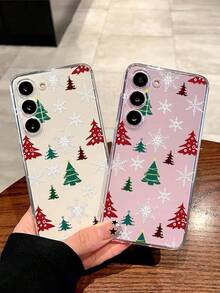1 pièce Étui de téléphone doux avec motif sapin de Noël et flocons de neige, compatible avec iPhone, Honor, Redmi, Galaxy, version internationale, pas la version domestique - Transparent - Voir 3