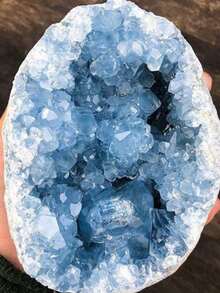 1 Stück Boho-Stil Celestit Cluster (natürliche Risse im Bergkristall, kein Schaden), einzigartiges blaues Mineralexemplar, Kristallgeode, geeignet für Heim- und Bürodekoration - Blau-Weiß - Übersicht 2