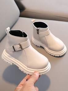 1 Pair 2025 Autumn/Winter New Style Boys' Campus Boots, Fashionable Kids' Outdoor Casual Ankle Boots - Beige - View 2