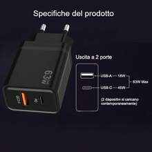 63W Fast Charger, Dual Port PD+QC3.0 USB-C Fast Charging Adapter, Compatible With Galaxy S24 Ultra/S24+/S24/S23 Ultra/S23/S22/S21/S20, A55/A54/A25/A15, Z Fold 6, 17/16/15, IPad Pro Air, Pixel - EU C Type Plug(220-240V) - View 7