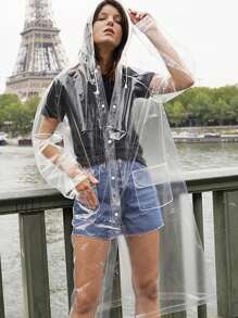 1pc Fashionable Transparent Long Raincoat, Full Body Rain Jacket