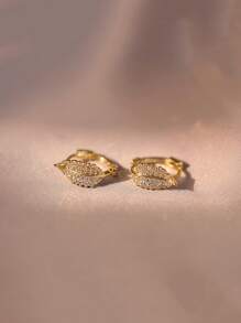 1 Pair Elegant Golden Leaf-Shaped Hoop Earrings With Sparkling Synthetic Synthetic Zirconia Stones, Lightweight Delicate Design For Women, Versatile For Daily Wear & Parties, Year-Round Jewelry Accessories, Cute Earrings, Party Accessories - Gold - View 6