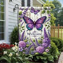 1pc Township Tumu Butterfly Welcome Garden Flag, Vibrant Purple Butterfly And Floral Design, Polyester Lawn And Home Decoration, Outdoor Courtyard Decoration, Flagpole Not Included, Outdoor Decoration - Vibrant Garden Art - Durable Outdoor Flag, Butterfly Garden Decoration - AB2755,91-11,81 inch*17,72 inch - Xem 5