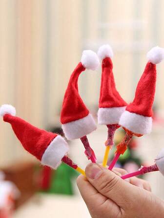 40/20/10/5 pièces Mini chapeau de Noël de 7 cm, bonnet de décoration de bonbons de fête, petit bonnet en tissu non tissé pour sucette de Noël. Convient pour la décoration de Noël, les cadeaux de Noël, la décoration de bouchons de bouteille, la décoration de sucettes, les cadeaux de fête, la décoration de chambre hivernale