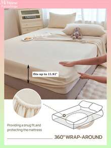 1pc Solid Color Crystal Velvet Fitted Sheet, Bedding, Mattress Protector, Bed Cover, Fitted Sheet, Comfortable Warm Home Textile, Anti-Pilling, Soft Skin-Friendly For Boys Girls Student Dorm Bedding, Machine Washable - Multicolor - View 2