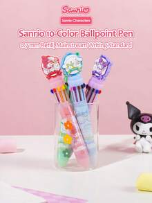 Sanrio Penna a sfera retrattile di alta qualità Sanrio da 0,7 mm, penna a sfera retrattile a tema Melody, Kuromi, Pompompurin, penna decorativa per scrivere, disegnare, forniture per ufficio e scuola per ragazze