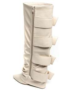 Bottes hautes femme à boucles XXL – Style audacieux en simili cuir ou daim - 米色7677A - 查看 3