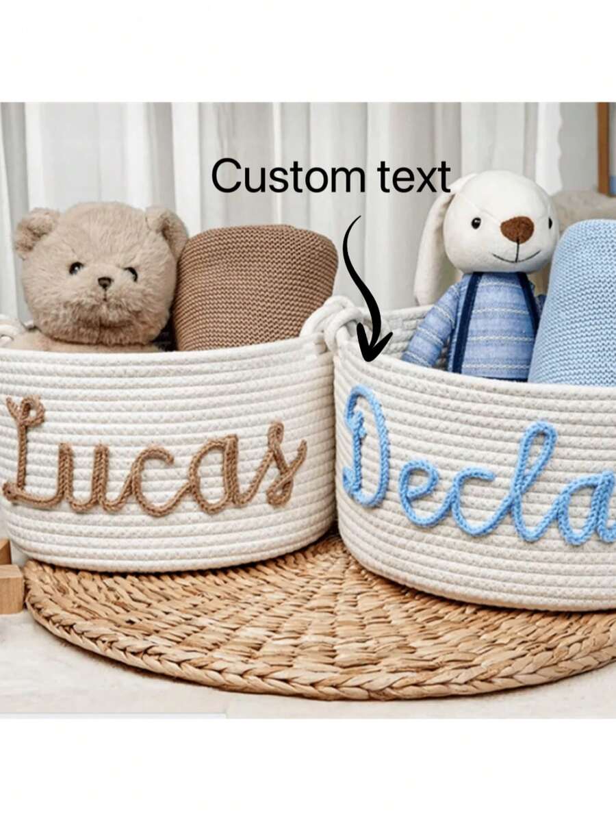 1pc Customized Letter Design Storage Basket, Suitable For Storing Children's Toys, Books, Plush Toys, Gift Baskets, Cosmetics, Newborns, Full Moon, Valentine's Day, Christmas Gifts, Letters, Multi-Functional, Lightweight, Large Capacity, Cute, Lovable, Compact, Holiday/Vacation Atmosphere, Cartoon, Solid Color, Customized, Personalized, Unique, Ideal Gift For Men, Women, Children, Friends, Family