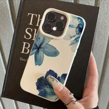 1pc TPU Material Elegant Watercolor Blue Floral Hibiscus Pattern Phone Case Compatible With IPhone//Compatible With Redmi - White - View 2