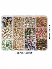 550PCS Nail Art Rhinestones Kit - 12 Designs Press-On Nails Decor With Gold/Silver Metal Base 3D Nail Charms, Mini Pearls & Crystals For DIY Acrylic Nails | Salon-Quality Round & Square Gems And Pearls, DIY Nail Supplies - Multicolor - View 4