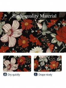 Rèm tắm họa tiết hoa Boho có móc, 66x72 inch, họa tiết hoa cổ điển, nhiều màu sắc, phong cách đồng quê mộc mạc, mùa xuân hè, vải polyester trang trí phòng tắm - Đỏ và Đen - Xem 4