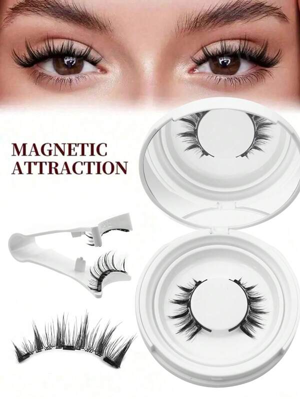 Waloshow زوج جديد من رموش مغناطيسية بحجم خمسة وسبعة مع أداة تطبيق، رموش مغناطيسية قابلة لإعادة الاستخدام بدون حاجة لصمغ، رموش مغناطيسية بدون آيلاينر بمظهر عيون القطة طبيعي، رموش مغناطيسية، شريط رموش