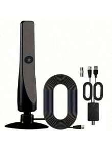 Antena HDTV 2025 nueva - Recepción de señal omnidireccional de 360°, compatible con TV inteligentes 4K HD, incluye cable coaxial de 3,05 metros, alimentada por USB, plug & play