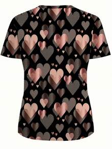 心形印花V领短袖带口袋春季款工作服上衣 - 彩色 - 查看 4