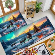 Paillasson thème noir et or de Noël avec design d'arbre de Noël et couronne de renne - résistant à la saleté, léger, convient pour la salle de bain, le salon, la chambre, la cuisine, le bureau - décoration de Noël