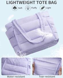 Puffer Tote Bag For Women, Lightweight Puffy Work Handbag Teacher Nurse Quilted Shoulder Bag For School Travel Gym - Màu tím - Xem 5