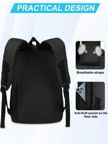 NEWHEY Laptop Backpack For Men, Waterproof Anti-Theft Backpack,Large Capacity Travel Backpack, 13.3 Inch Laptop Backpack With USB Port Laptop Backpack For Men Large Capacity Bag Travel Bags - Black - View 4