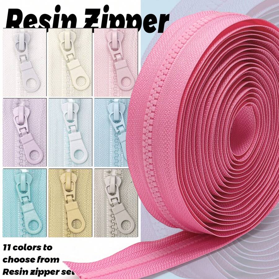 Conjunto de Zíperes: 177.16 Polegadas de Zíper com 10 Cursores de Zíper, Corrente de Zíper de Resina Colorida 5#, 10 Opções de Cores, Comprimento Personalizável, Adequado para Bolsas, Artesanato
