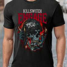 Killswitch Engage Skull Graphic T-Shirt For Men - Soft Black Crew Neck Tee With Bold "ENGAGE" Print & Unique Skull Design, Comfortable Summer Casual Wear, Machine Washable, Casual Summer Tee | Casual Streetwear | Machine Washable Shirt, Skull Shirt - 黑色 - 查看 1