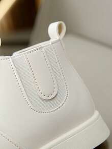 1 Pair Kids' Solid Color Knitted Elastic Pull-On Side Zipper Ankle Boots, Suitable For Outdoor & Daily Wear, Autumn/Winter - White - View 7