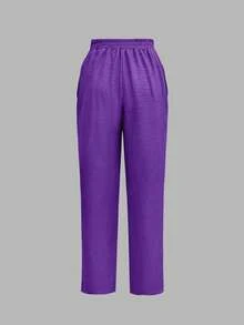 Women's Fashionable Casual Elegant Pants With Slant Pockets And Button Details, Suitable For Commuting - Purple - View 3