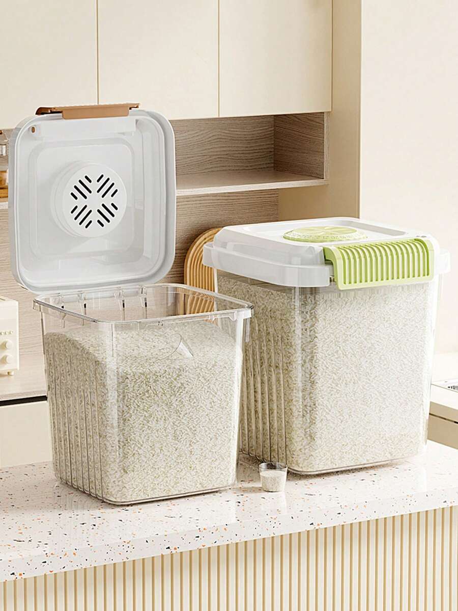 1 pieza Cubo de almacenamiento de arroz, cubo sellado a prueba de humedad y hermético para el hogar, lata de almacenamiento de polvo de arroz, barril de almacenamiento de granos, caja de arroz, recipiente de arroz - Multicolor - Ver 1