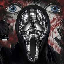 1pc New Halloween Rhinestone Screaming Ghost Face Mask, Costume Party Accessory - Black - View 3