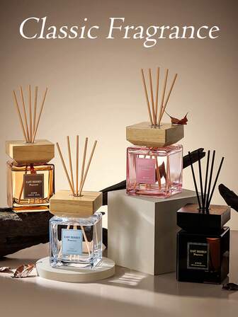 大容量无焰香薰藤条空气清新剂，带有栀子花、乌木玫瑰、乌木沉香和樱花香味，可放置在卧室、办公室或卫生间，以去除异味并净化空气