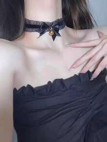 2 piezas Diadema de mujer sexy con orejas de peluche y malla, Collar con lazo y campana, Accesorios de disfraz para juego de roles, Regalo de Halloween, Fiesta