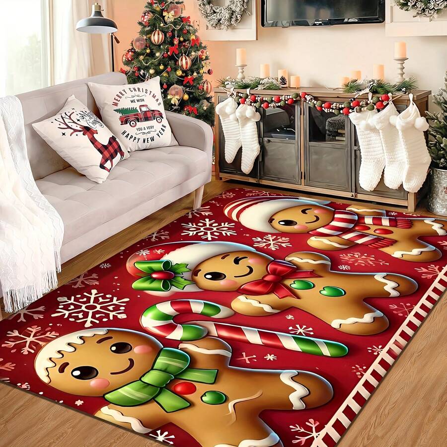 1 قطعة سجادة ذات نمط رجل الزنجبيل الكريسماسي مخصصة، مصنوعة من مواد فاخرة (مخمل بلوري خفيف الوزن وناعم)، مضادة للانزلاق وسهلة التنظيف والغسيل، مناسبة لديكور المطبخ وغرفة المعيشة والنوم، سجادة كبيرة لطاولة القهوة، سجادة ترفيهية، سجادة جانب السرير، ديكور المنزل، ديكور الغرفة، غرفة الأطفال، غرفة الألعاب، المدخل، متعددة الأنماط قابلة للغسيل في الغسالة، مقاسات متعددة
