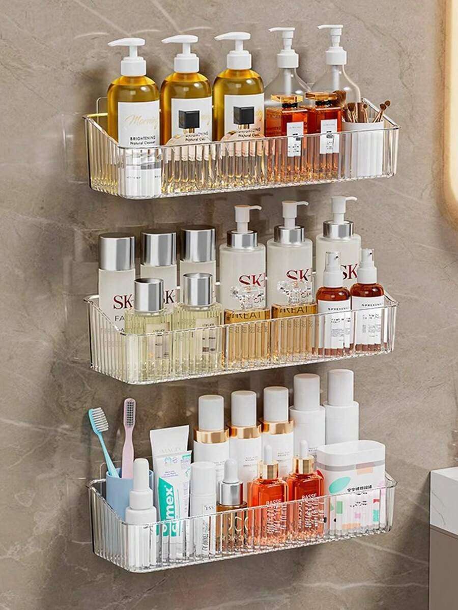 1pc/2pcs Bathroom Rustproof Makeup Organizer Rack, Wall Mounted Shower Caddy, Waterproof Storage Shelf For Dorm Bathroom Accessories Bathroom Accessories Bathroom Tools