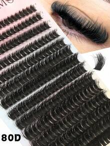 280pcs 80D Mix Cluster Eyelash, 0.07mm Thickness, D Curl, 8mm-16mm Mix Length, Natural Style Russian Flat Dense Fluffy Handmade Mink Eyelash Cluster For Halloween Theatrical Makeup, Festival Makeup, Christmas Makeup, Beginner Essential - D - 查看 10
