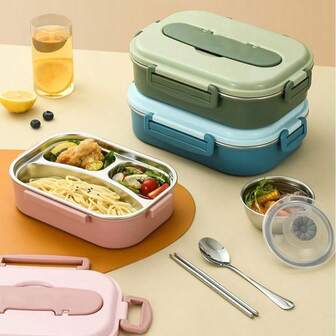 1 不锈钢保温饭盒便当盒大容量双层午餐盒附赠筷子勺子可微波炉加热特别适合通勤族和学生的午餐需求。