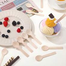 Mini Wooden Spoons, 4 Inch Disposable Tasting Sampling Spoons, Round Sampling Tasting Spoons, Wood Cutlery Spoons, Birchwood Wooden For Party, Birthday, Halloween, Christmas, Holiday Parties