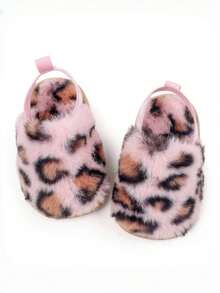 Yibubu Pink Infant Shoes, Leopard Print Infant Girl Slippers, Warm And Comfortable Infant Girl Sandals, Non-Slip Rubber Sole Infant First Walker Toddler Girl Shoes, Newborn Indoor Slippers