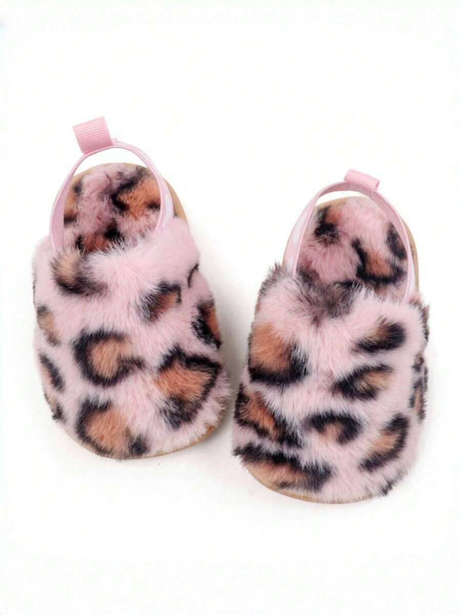 Yibubu Pink Infant Shoes, Leopard Print Infant Girl Slippers, Warm And Comfortable Infant Girl Sandals, Non-Slip Rubber Sole Infant First Walker Toddler Girl Shoes, Newborn Indoor Slippers