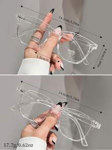 1 Piece Of Minimalist Flat Light Glasses, A Natural Beauty Tool, A Must-Have Decorative Mirror For Fashionistas In Street Photography, A Transparent Lens Frame, Suitable For Use On Computers, Televisions, Games, And Mobile Phones, Unisex Glasses - 無色 - 查看 8