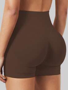 Women's High Waist Seamless Yoga Shorts - Stretchy Butt Lifting, Suitable For Running, Fitness And Outdoor Activities | Fashionable Appearance | Stretchy Fabric - Coffee Brown - View 7