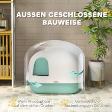 Katzentoilette mit Deckel, Katzenklo mit Sieb, Tür, Schaufel, geschlossen Katze Toilettenhaus für kleine Katze unter 3,5 kg, Indoor, Kunststoff, Grün