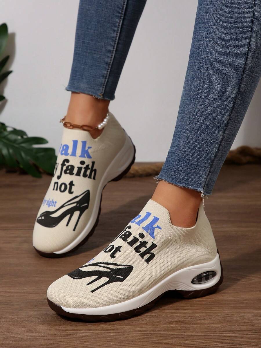 Women's Breathable Mesh Printed Casual Shoes, Comfortable Spring And Summer Mesh Walking Shoes