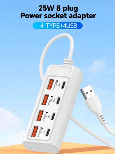 Durcord 8 Ports USB+Type C HUB Extender Multi-Functional Docking Station,8In1 Hub USB On Off Portable Splitter Adapter For Computer Laptop Phone Flash Disk, Mouse, Card Readers, Keyboards, Gaming Devices, Mp3 Players, HDD, Etc.PC, Book, Pro, Cellphone OTG Adapter, Printer, Camera, USB Fan Or Any Other USB Peripherals And More