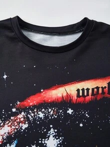 1pc Vintage Distressed Eye Pattern Raglan Long Sleeve Sweatshirt For Teenage Boys, Regular Thickness, Suitable For Spring, Early Autumn & Winter, Multi-Purpose - Black - View 3