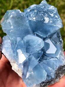 1 Stück Boho-Stil Celestit Cluster (natürliche Risse im Bergkristall, kein Schaden), einzigartiges blaues Mineralexemplar, Kristallgeode, geeignet für Heim- und Bürodekoration - Blau-Weiß - Übersicht 19