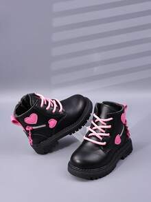 女婴时尚蝴蝶结靴，儿童中帮休闲平底短靴，带侧拉链，幼儿/小孩 - 黑色 - 查看 4