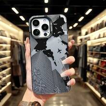 Black Urban Minimalist Style Phone Case, Compatible With Iphone 16 Pro Max/15 Pro/14 Plus/13/12/11 Pro Max, Matte Finish Masked Man Design, Anti-Drop Phone Protective Cover, Minimalist & Chic - Black Frame Silver Gray - View 1