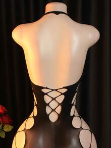 Đồ lót gợi cảm lưới đen hở đáy áo liền quần có thiết kế khoét rỗng - màu đen - Xem 5