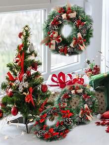 1pc Christmas Pine-Needle Wreath For Front Door Snowflake Snow Ball Pinecone Berry Clusters Ornaments Wreath For Winter Holiday Christmas Party Decorations Home Decor Christmas Decorations Room Decor Christmas Decorations Home Christmas Gifts Christmas Decor - Multicolor - View 5