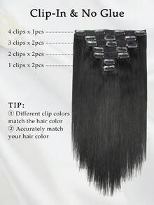 70-100g Clipes de Cabelo Humano Real 7 peças 1 conjunto pode ser usado, 2 conjuntos podem ficar muito cheios, Extensões de Cabelo Humano Natural Retas Sem Costura Clipe-In, Destaques, Essenciais para Férias, Festivais, Escola, Noiva