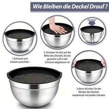 19-Piece Stainless Steel Kitchen Utensil Set – Multifunctional Mixing Bowls With Lids, Salad Bowl, Egg Mixing Bowl, Salad Mixing Bowl, And Storage Bowl! Ideal For Storing Fruits And Vegetables – Perfect For Home Kitchens! - 黑色 - 查看 3